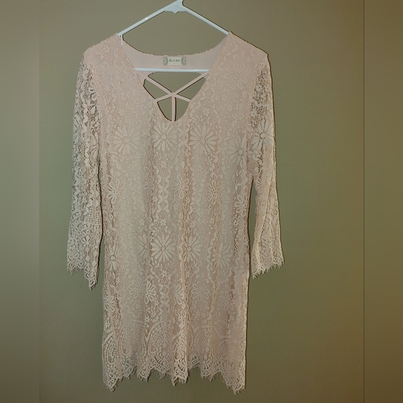 Altered State Pink Lace Dress with 3/4 Sleeves, Size Large - Picture 1 of 8